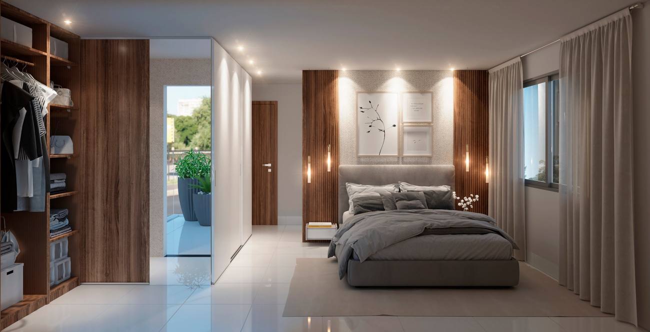 Suíte master com closet e acesso à varanda